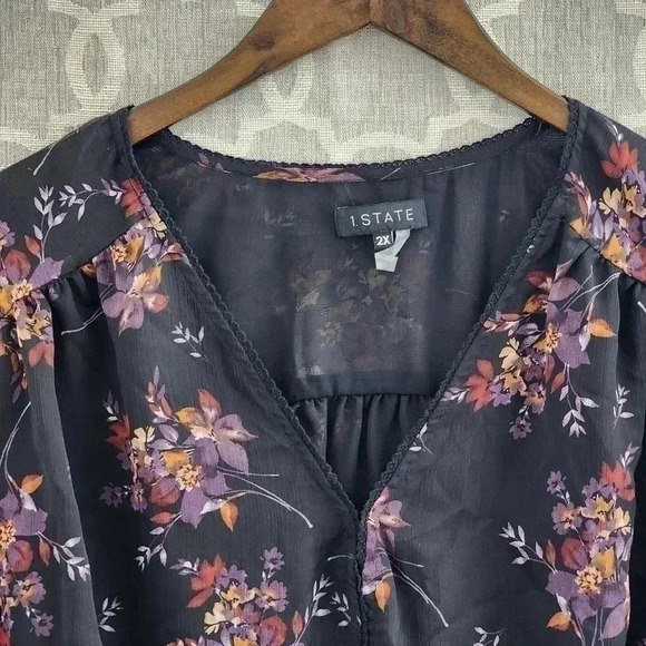 1. State V neck Long sleeve Floral Chiffon Blouse 2X - Picture 2 of 9